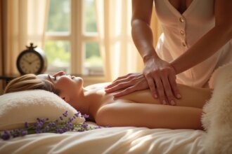 Ambiance feutrée d'un institut de massage érotique à Paris