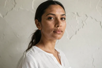 Portrait éditorial d'une femme aux traits naturels et diversifiés illustrant le concept de beauté universelle