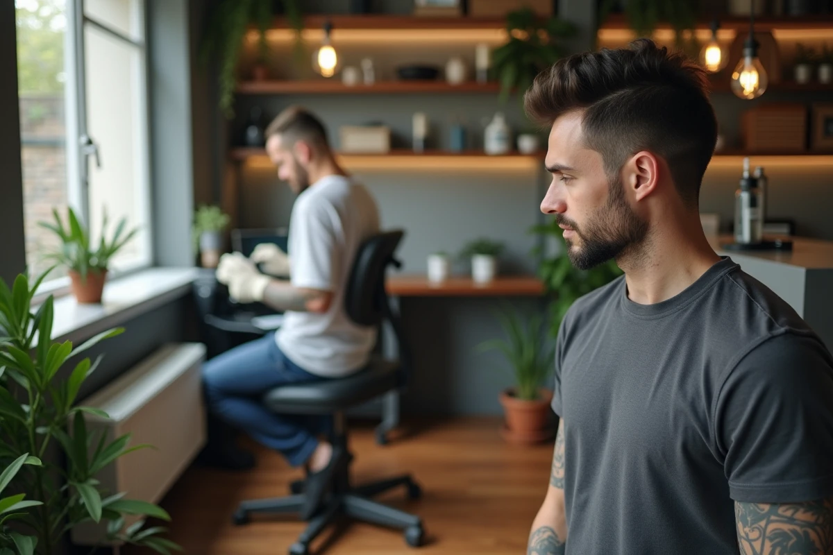 Client observant la désinfection d