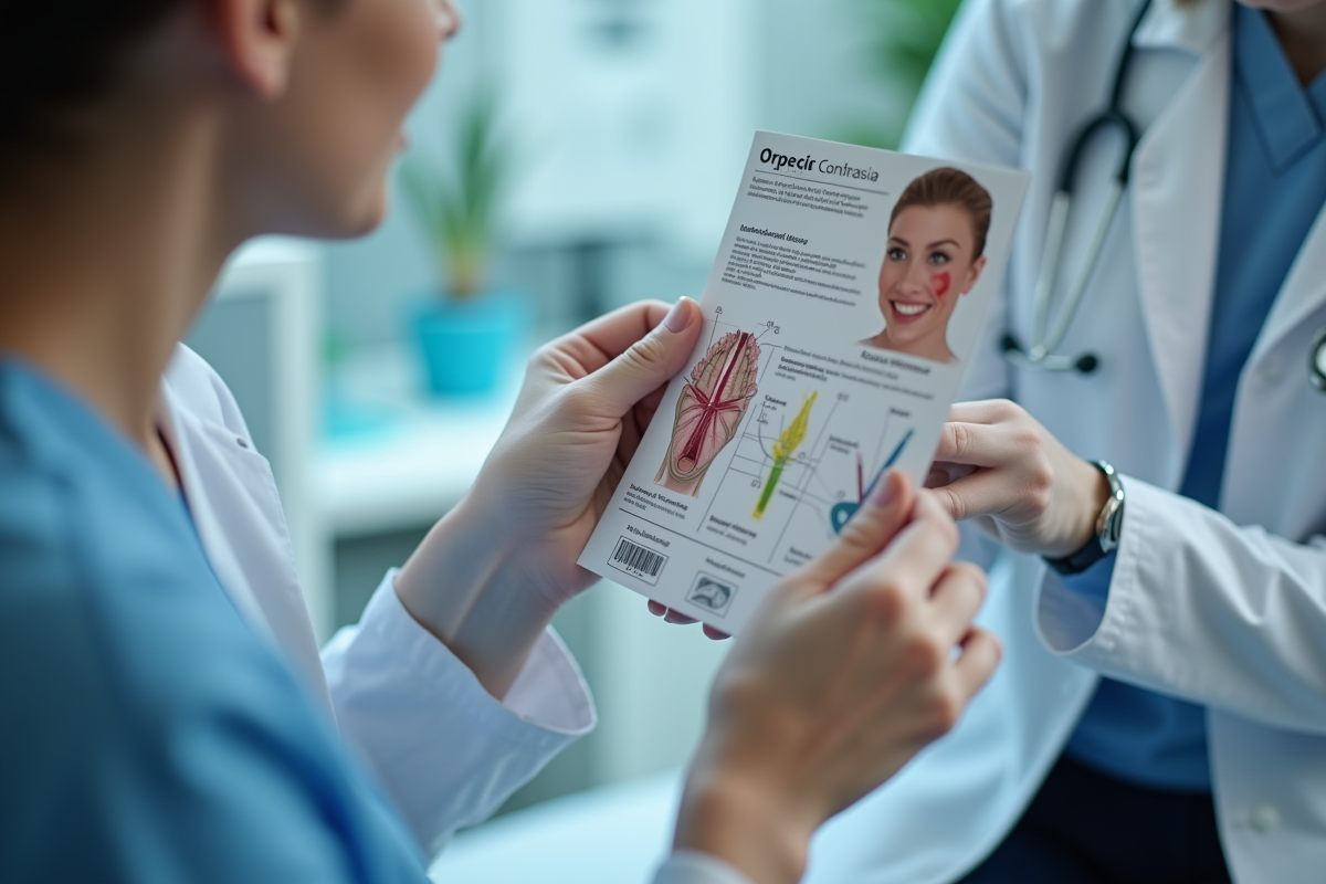 Médecin montrant un diagramme facial et des fils colorés au patient