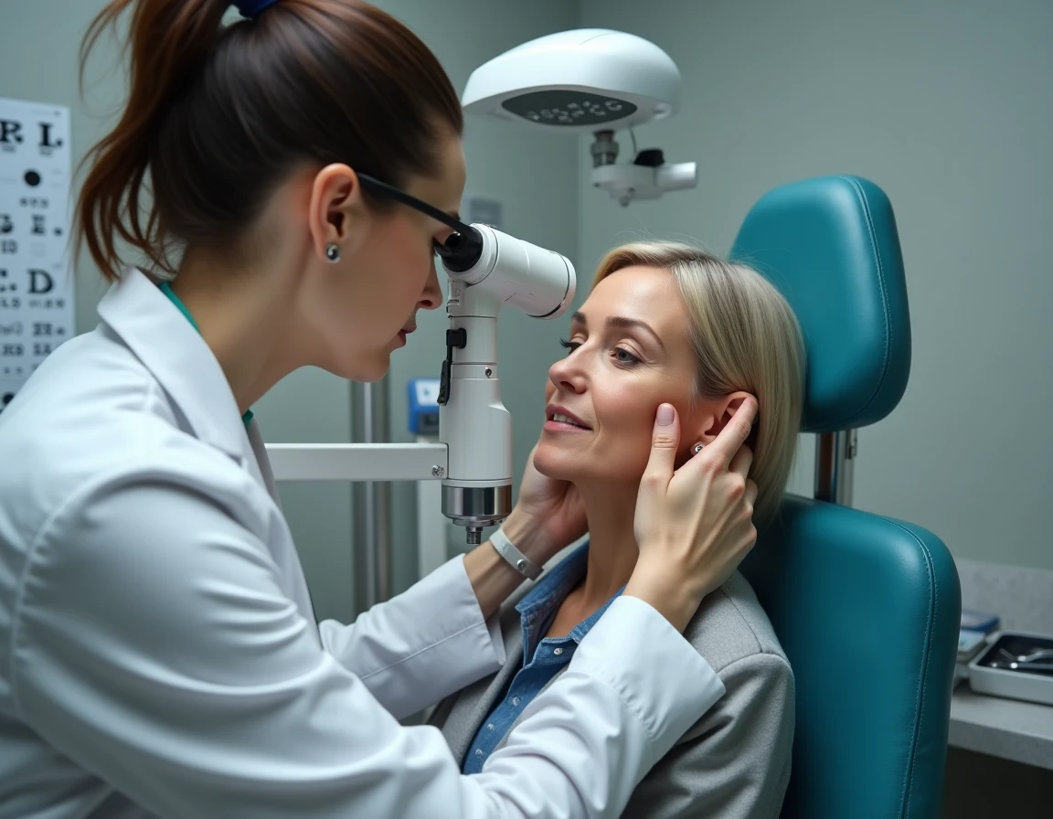 Examen médical spécialisé des paupières par une chirurgienne experte pour évaluer une reprise de blépharoplastie
