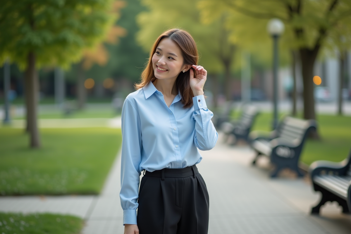 Femme regardant dans un parc en journée en plein air
