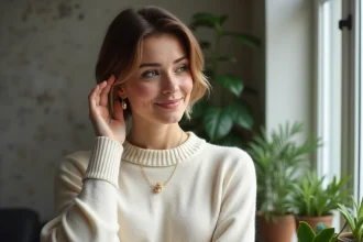 Femme élégante avec carré boule dans un intérieur moderne