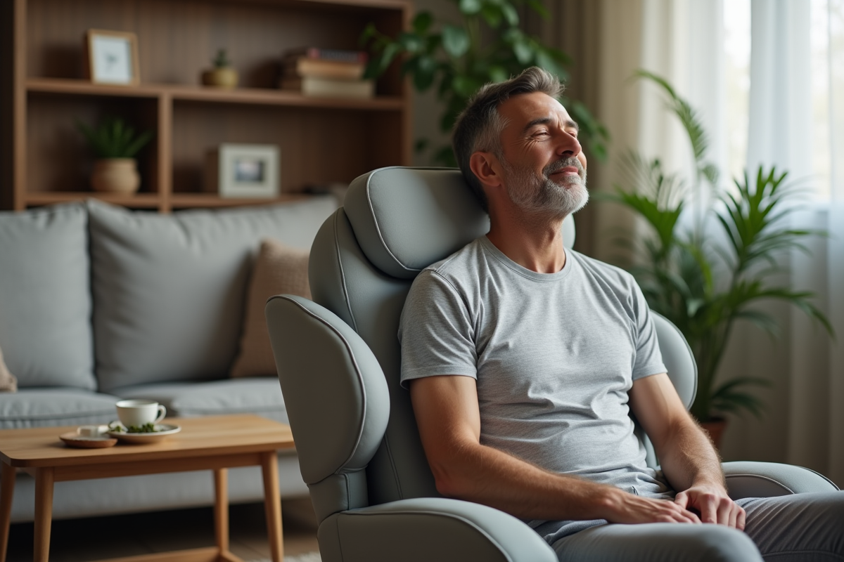 Homme recevant un massage dans un salon cosy à la maison