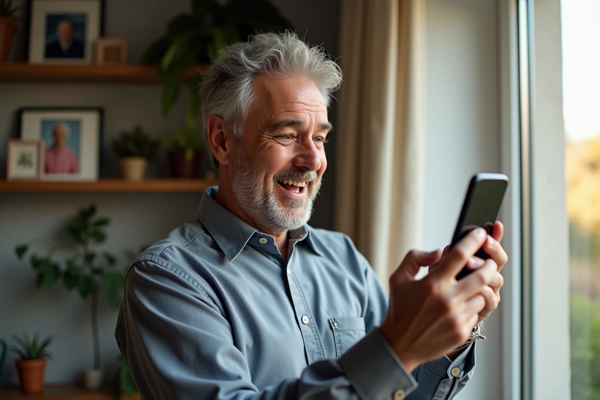 Homme surpris utilisant la réalité augmentée pour une coiffure