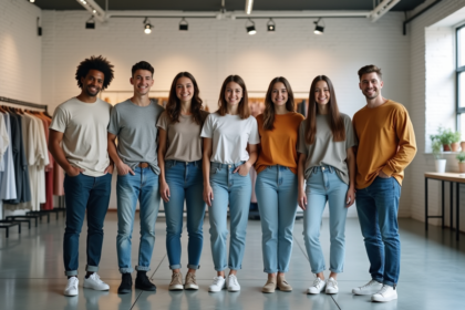 Groupe de jeunes adultes dans un studio moderne et lumineux