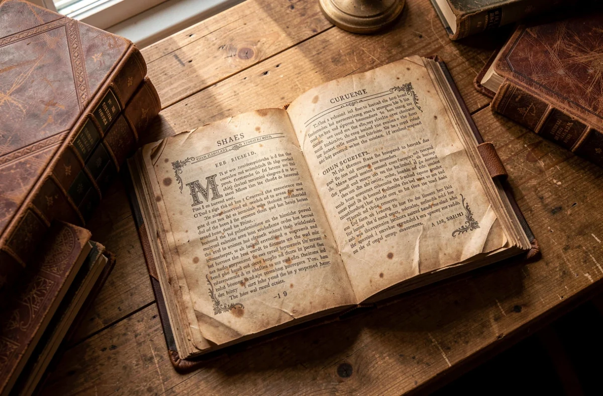 Livres anciens ouverts sur un bureau en bois