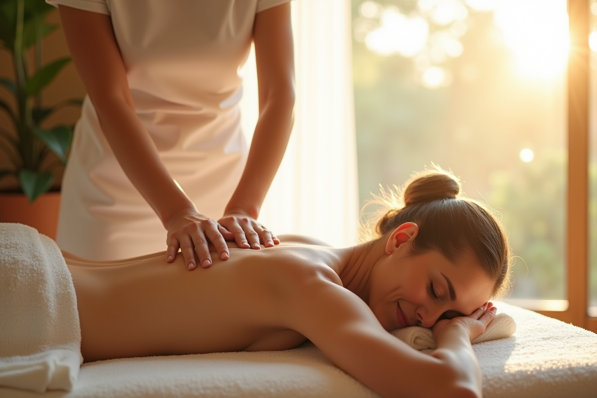 Séance de massage dans un spa lumineux et apaisant