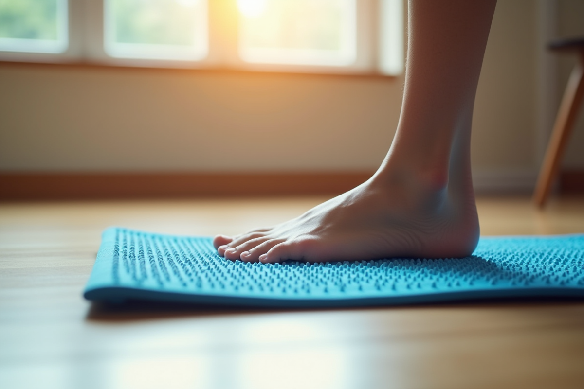Gros plan sur un pied posant sur un tapis d