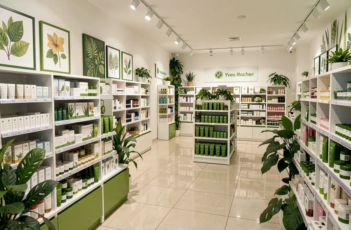 Espace beauté Yves Rocher à Marseille avec gammes de soins botaniques et décor vert et blanc